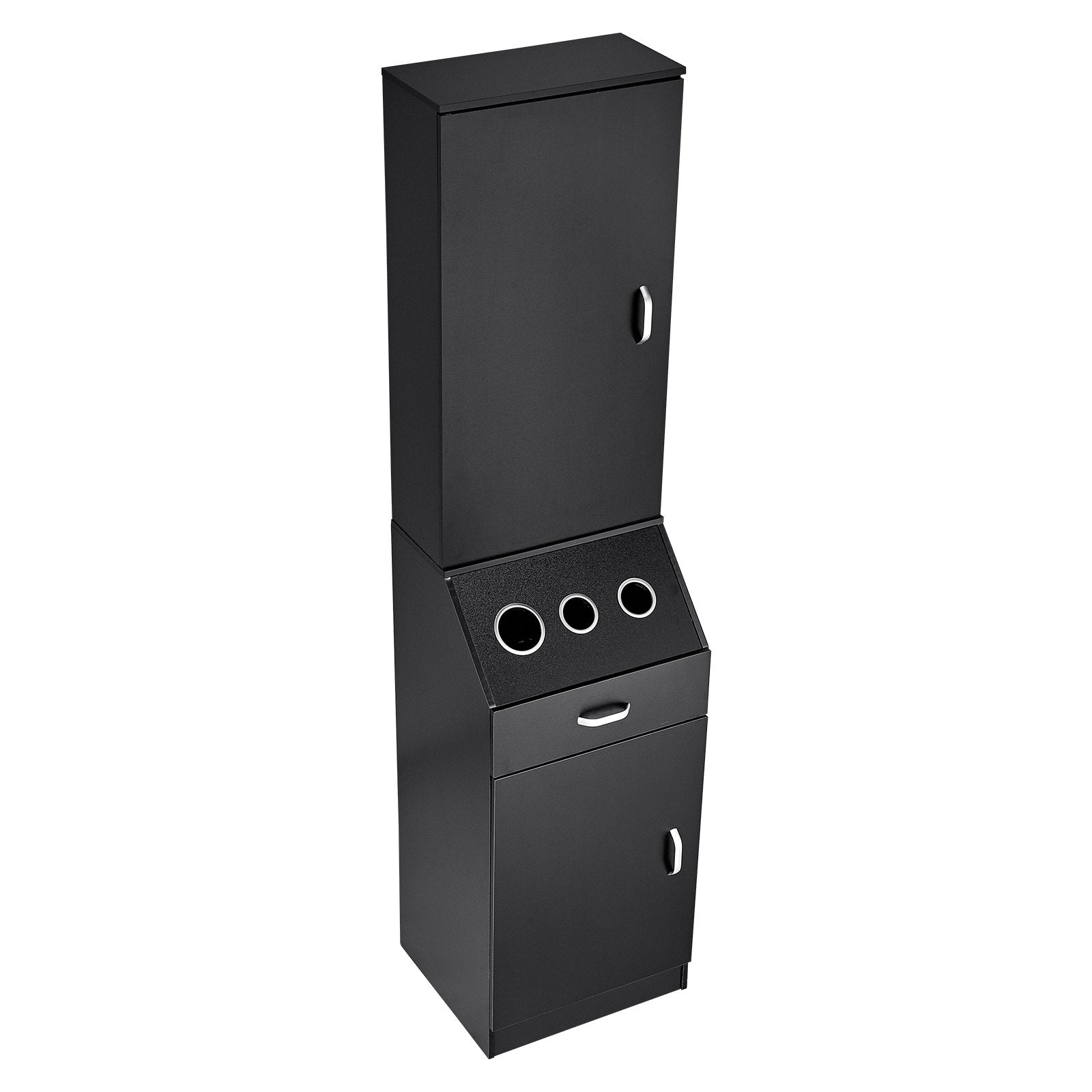 VEVOR Salon Storage Cabinet, Barber Salon Station for Hair Stylist, Hair Stylist Station Set, with 3 Hair Dryer Holders, Cabinets, and A Drawer, Black 