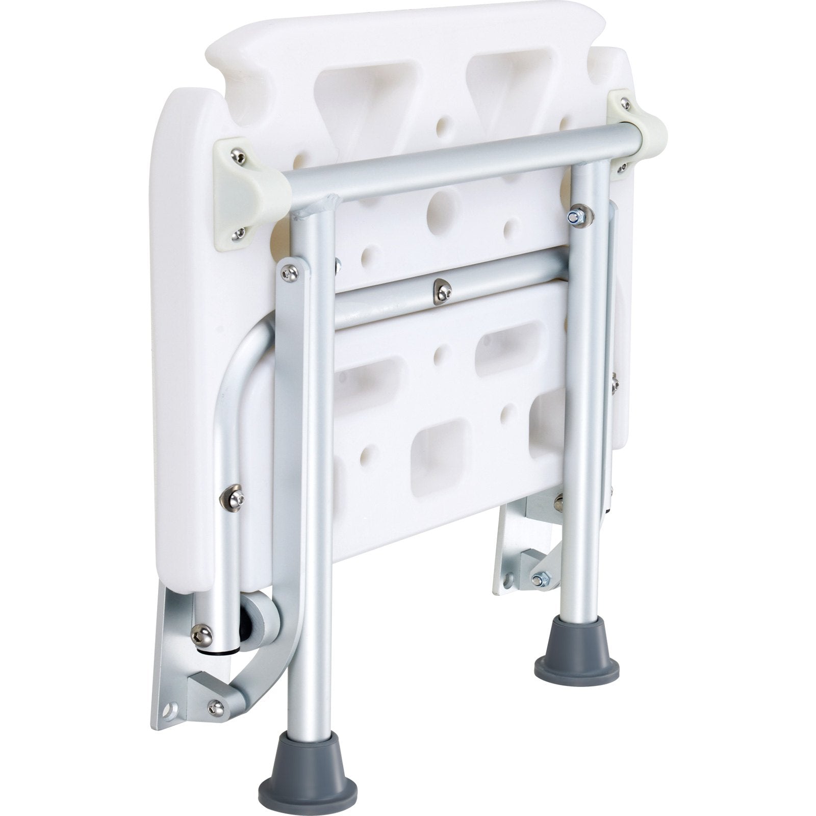 VEVOR Folding PE Shower Seat, 15.7'' x 14.8'' Unfolded, Wall Mounted Fold Up Shower Bench with 500 lbs Load Capacity, Space Saving Fold Down Shower Chair for Seniors Pregnant Women Children Adults 