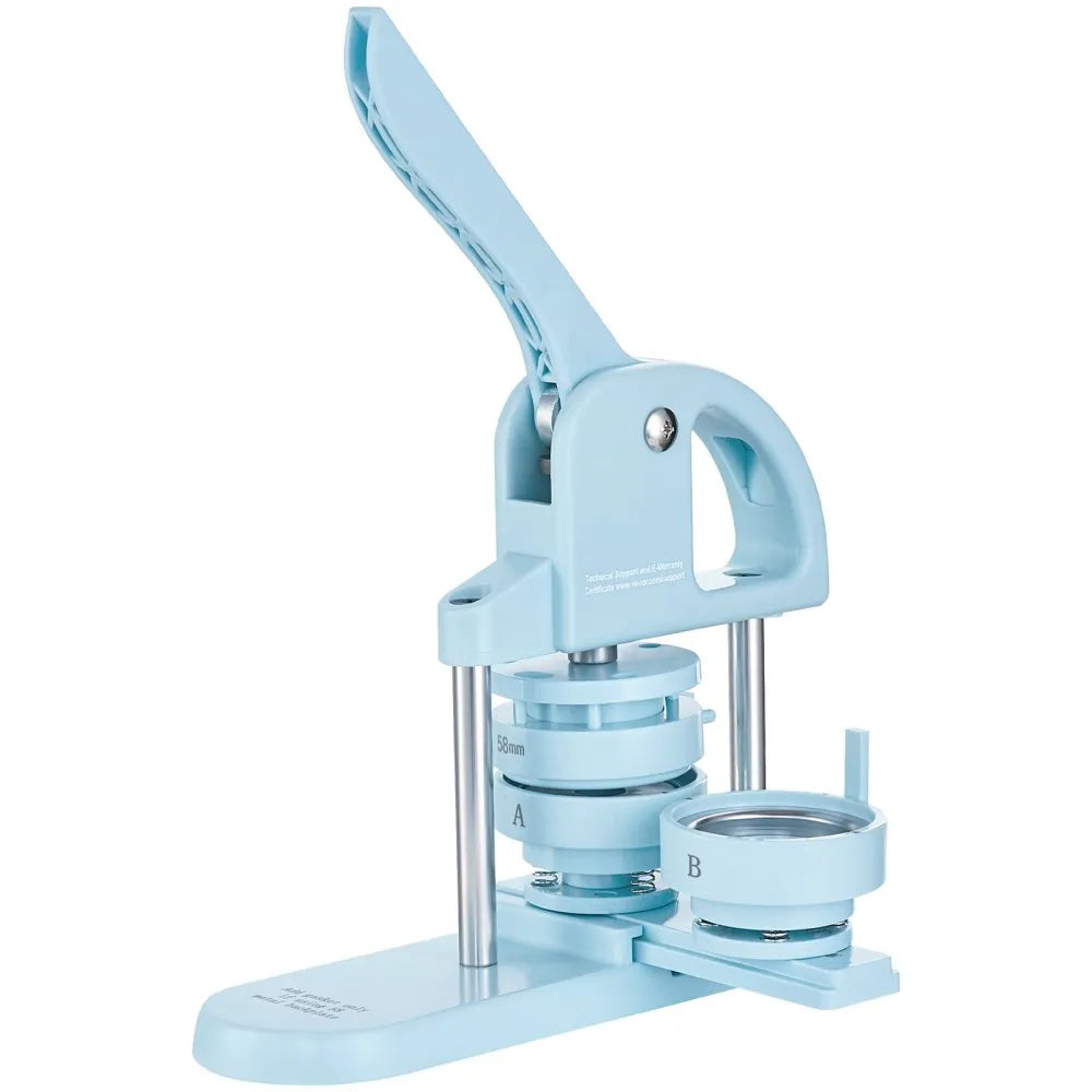 VEVOR Button Maker, 1/1.25/2.28 inch(25/32/58mm) 3-IN-1 Pin Maker, 300pcs Button Parts, Button Maker Machine with Panda Magic Book, Ergonomic Arc Handle Punch Press Kit, For Children DIY Gifts, Blue