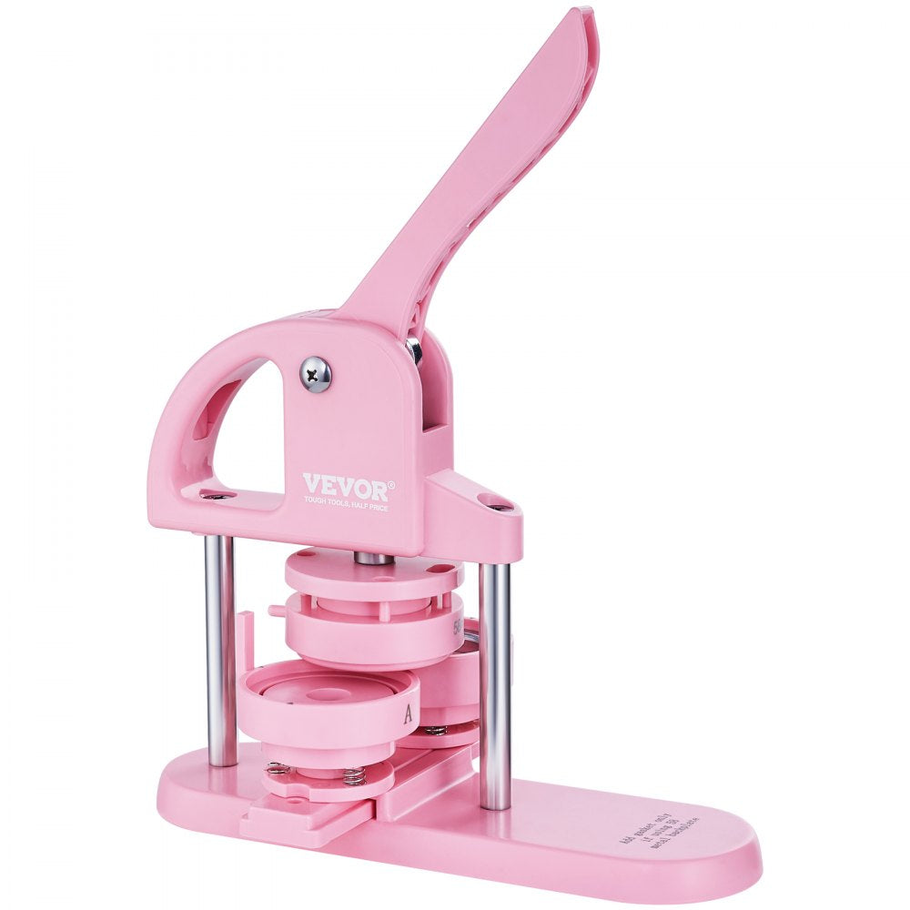 VEVOR Button Maker, 1/1.25/2.28 inch(25/32/58mm) 3-IN-1 Pin Maker, 300pcs Button Parts, Button Maker Machine with Panda Magic Book, Ergonomic Arc Handle Punch Press Kit, For Children DIY Gifts, Pink 