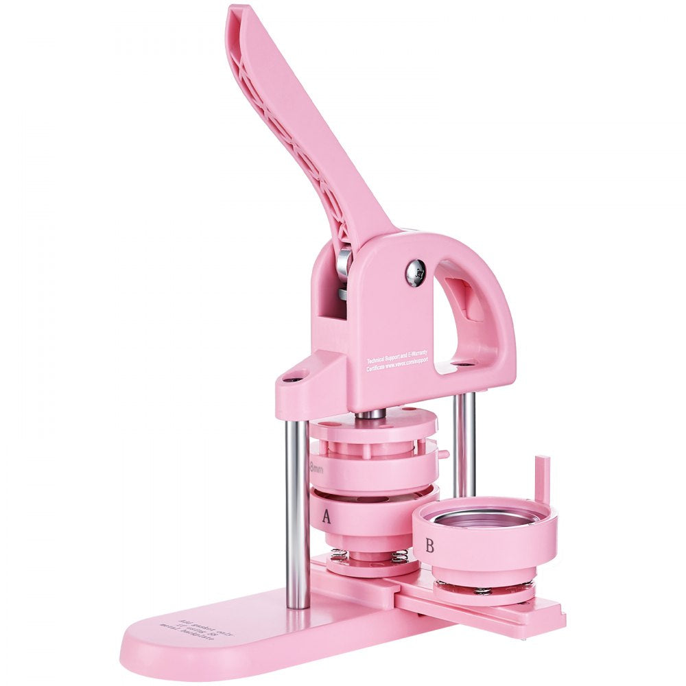 VEVOR Button Maker, 1/1.25/2.28 inch(25/32/58mm) 3-IN-1 Pin Maker, 300pcs Button Parts, Button Maker Machine with Panda Magic Book, Ergonomic Arc Handle Punch Press Kit, For Children DIY Gifts, Pink 