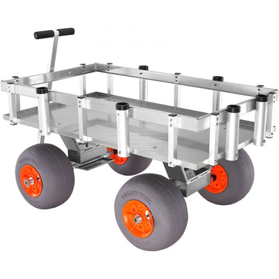 VEVOR Beach Fishing Cart, 500 lbs Load Capacity, Fish and Marine Cart with Four 13" Big Wheels PU Balloon Tires for Sand, Heavy-Duty Aluminum Pier Wagon Trolley with 6 Rod Holders for Fishing, Picnic 