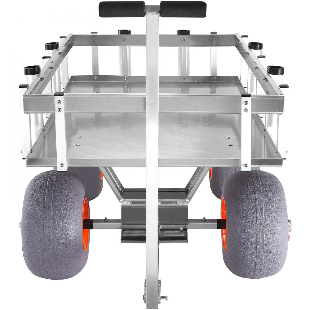 VEVOR Beach Fishing Cart, 500 lbs Load Capacity, Fish and Marine Cart with Four 13" Big Wheels PU Balloon Tires for Sand, Heavy-Duty Aluminum Pier Wagon Trolley with 6 Rod Holders for Fishing, Picnic 
