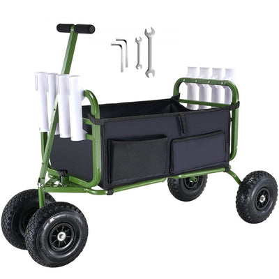 VEVOR Beach Fishing Cart, 300 lbs Load Capacity, Foldable Fish and Marine Cart with Four 11" Big Wheels Rubber Balloon Tires for Sand, Heavy-Duty Steel Pier Wagon Trolley with 8 Rod Holders for Picnic 
