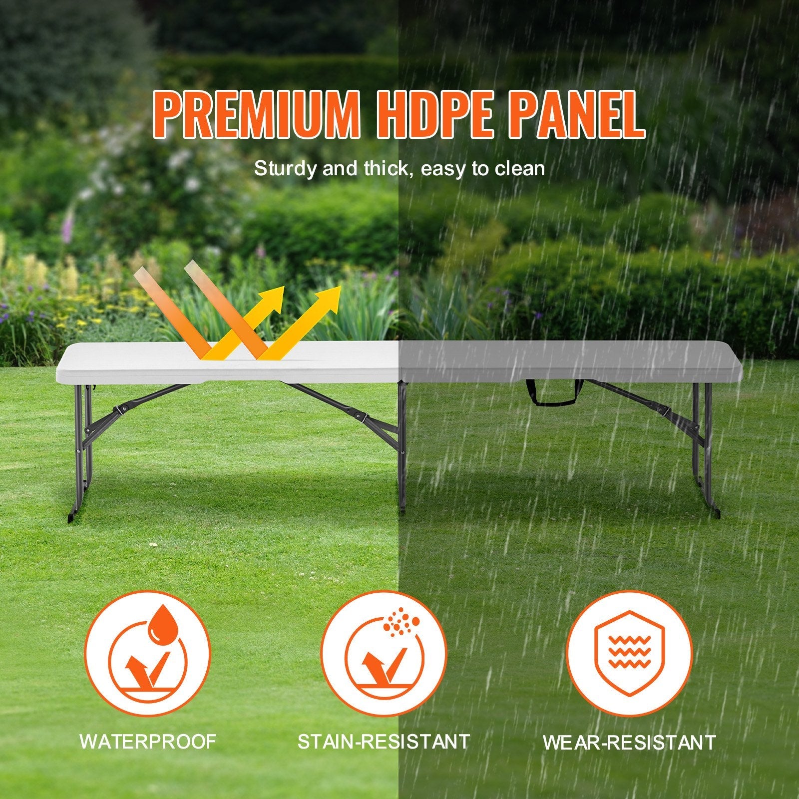 VEVOR 6FT Plastic Folding Bench Portable Outdoor Bench for Picnic Camping Garden 