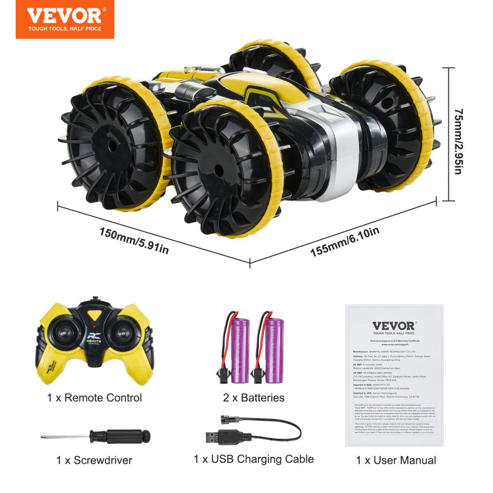 VEVOR Amphibious Remote Control Car Boat 2.4 GHz 4WD RC Boat Kids Adults Yellow 