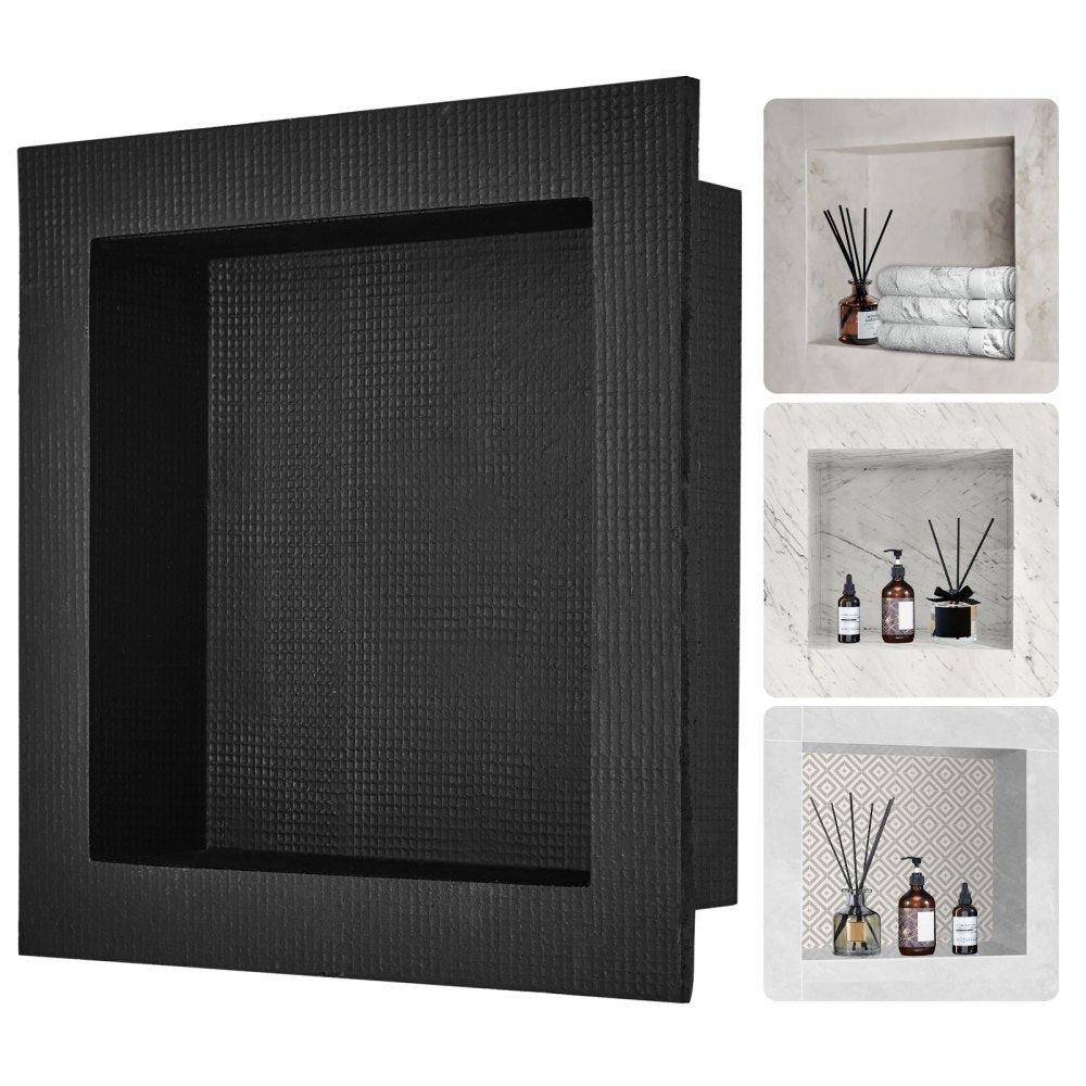 VEVOR Shower Niche Ready for Tile 16" x 16", Single Shelf Organizer, Square Corners Wall-inserted Niche Recessed, Sealed Protection Modern Soap Storage Niche for Shower Bathroom, Black 