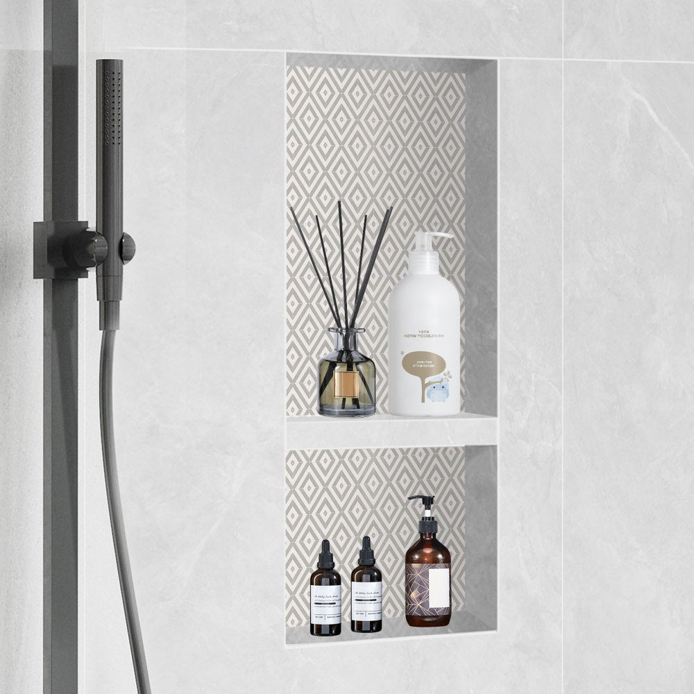 VEVOR Shower Niche Ready for Tile 16" x 24", Double Shelf Organizer, Square Corners Wall-inserted Niche Recessed, Sealed Protection Modern Soap Storage Niche for Shower Bathroom, Black 