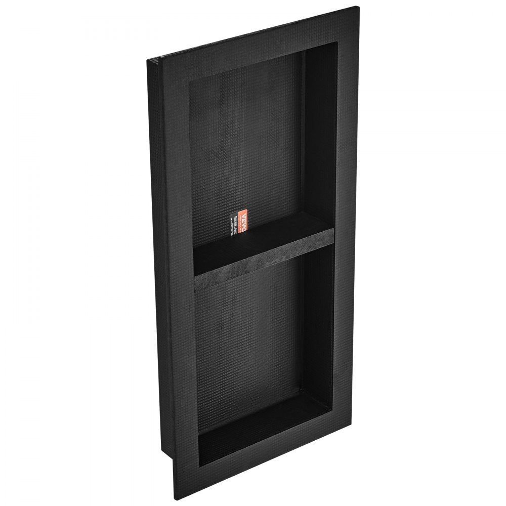 VEVOR Shower Niche Ready for Tile 16" x 24", Double Shelf Organizer, Square Corners Wall-inserted Niche Recessed, Sealed Protection Modern Soap Storage Niche for Shower Bathroom, Black 