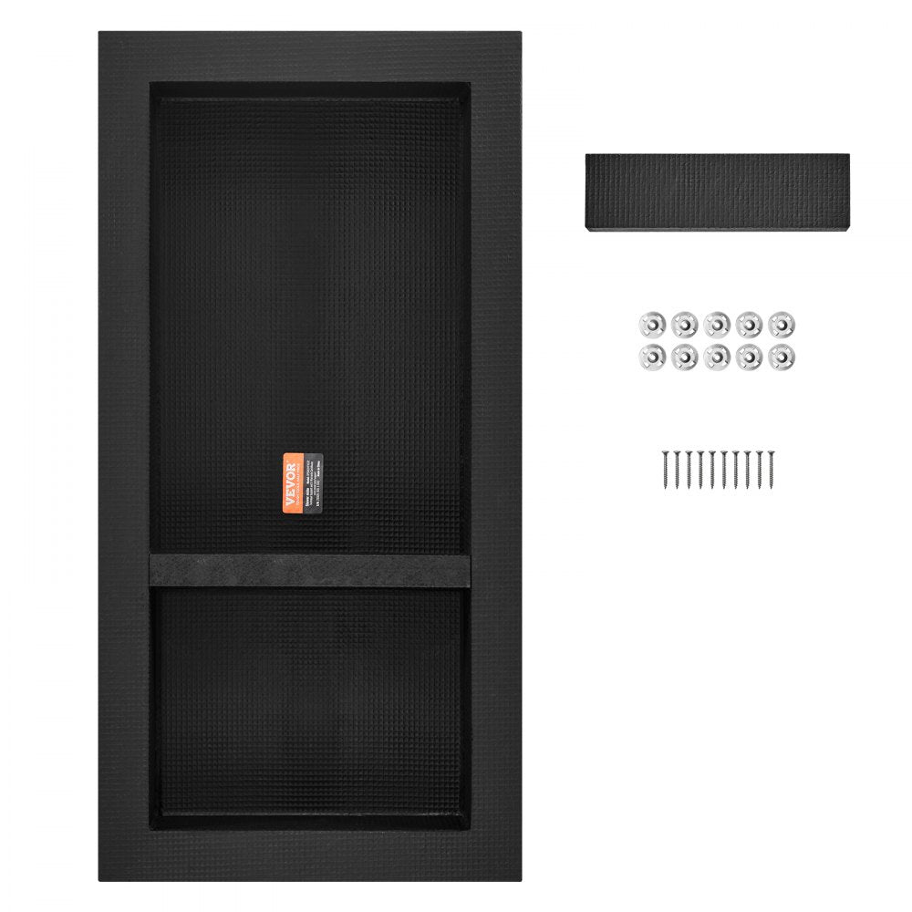 VEVOR Shower Niche Ready for Tile 16" x 24", Double Shelf Organizer, Square Corners Wall-inserted Niche Recessed, Sealed Protection Modern Soap Storage Niche for Shower Bathroom, Black 