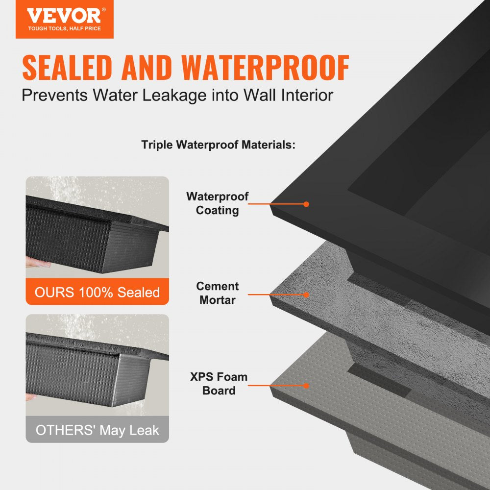 VEVOR Shower Niche Ready for Tile 16" x 16" & 16" x 20", Triple Shelf Organizer, Square Corners Wall-inserted Niche Recessed, Sealed Protection Modern Soap Storage Niche for Shower Bathroom, Black 