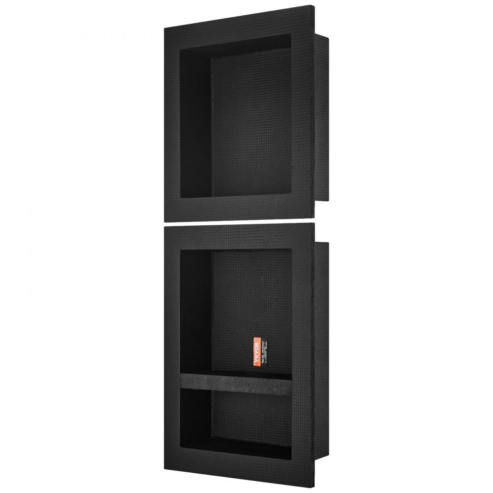 VEVOR Shower Niche Ready for Tile 16" x 16" & 16" x 20", Triple Shelf Organizer, Square Corners Wall-inserted Niche Recessed, Sealed Protection Modern Soap Storage Niche for Shower Bathroom, Black 
