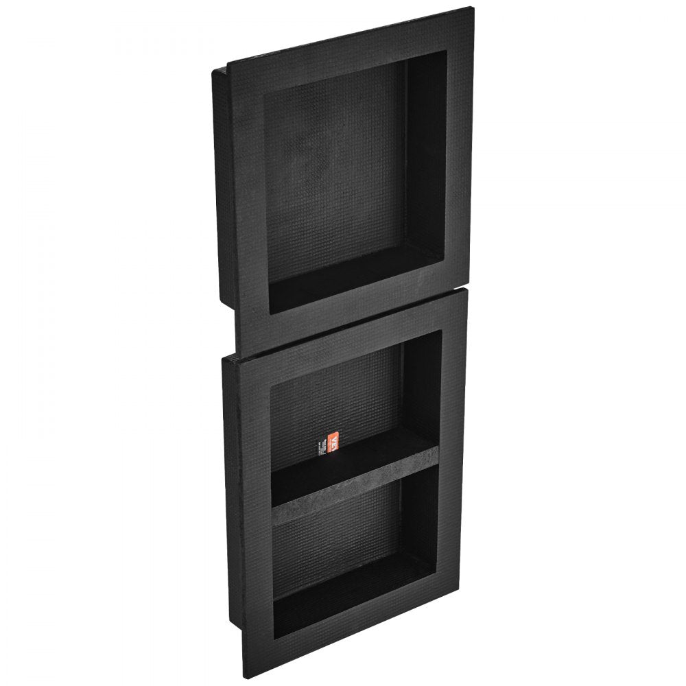 VEVOR Shower Niche Ready for Tile 16" x 16" & 16" x 20", Triple Shelf Organizer, Square Corners Wall-inserted Niche Recessed, Sealed Protection Modern Soap Storage Niche for Shower Bathroom, Black 