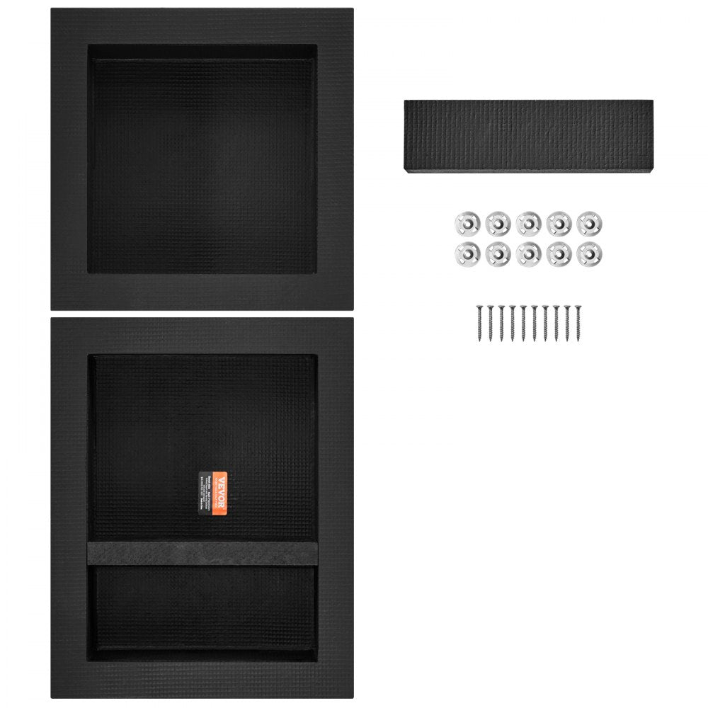 VEVOR Shower Niche Ready for Tile 16" x 16" & 16" x 20", Triple Shelf Organizer, Square Corners Wall-inserted Niche Recessed, Sealed Protection Modern Soap Storage Niche for Shower Bathroom, Black 