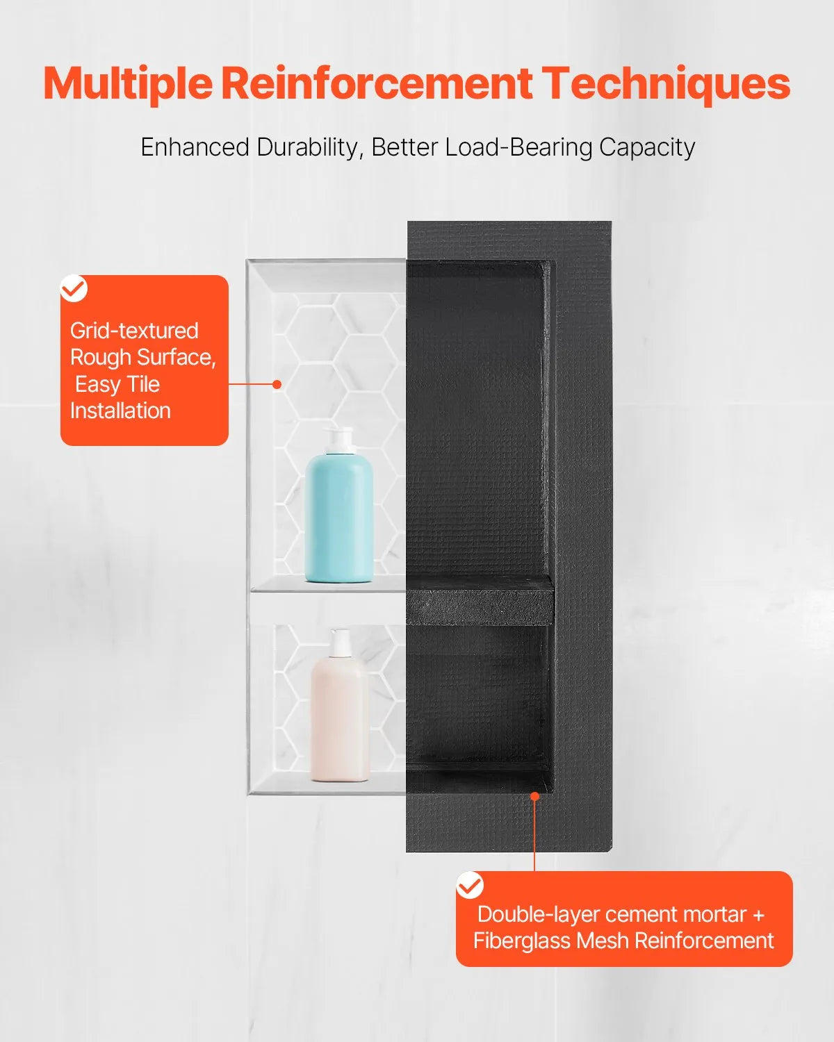 VEVOR Shower Niche 16"x 24"+ 16"x 24"Recessed Wall Organizer for Bathroom
