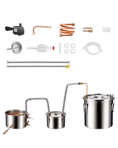 VEVOR Moonshine Still Water Alcohol Distiller 5Gal w/Thumper Keg & 8W Water Pump 