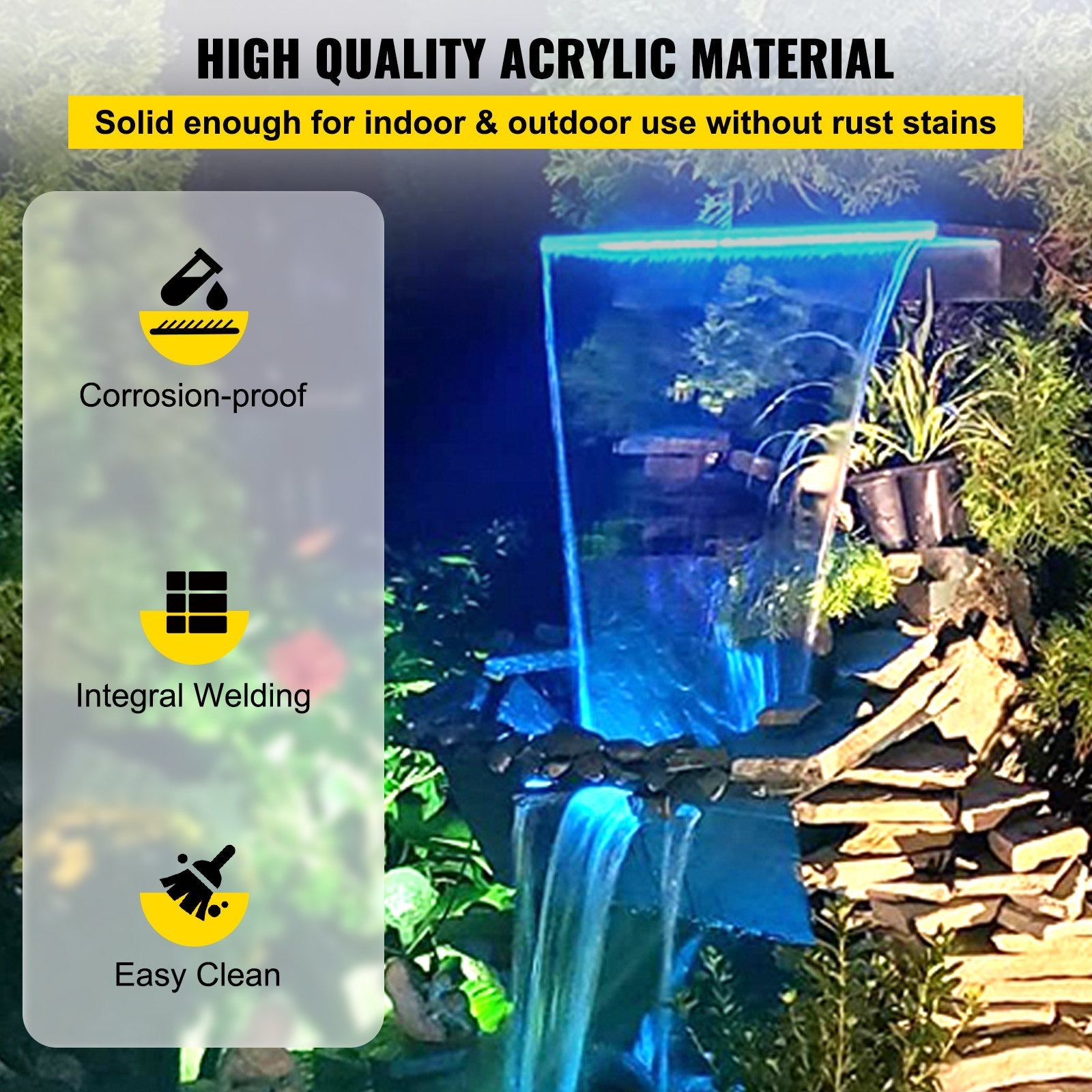 Vevor Fountain Spillway Waterfall Pool LED Lighted Spillway - Blue 