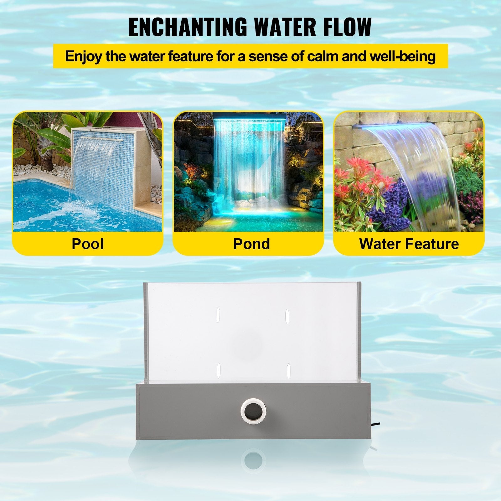 Vevor Fountain Spillway Waterfall Pool LED Lighted Spillway - Blue 