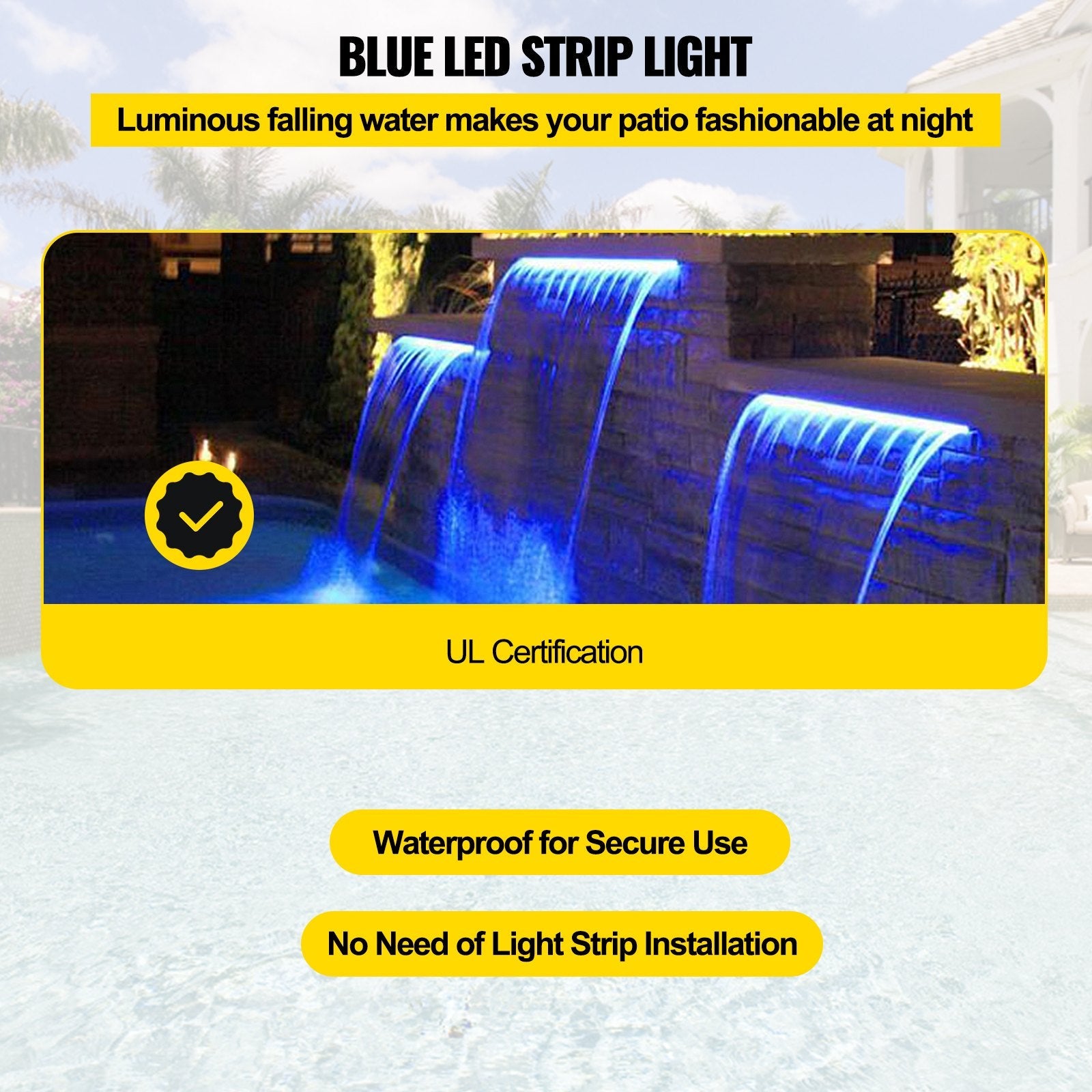 Vevor Fountain Spillway Waterfall Pool LED Lighted Spillway - Blue 