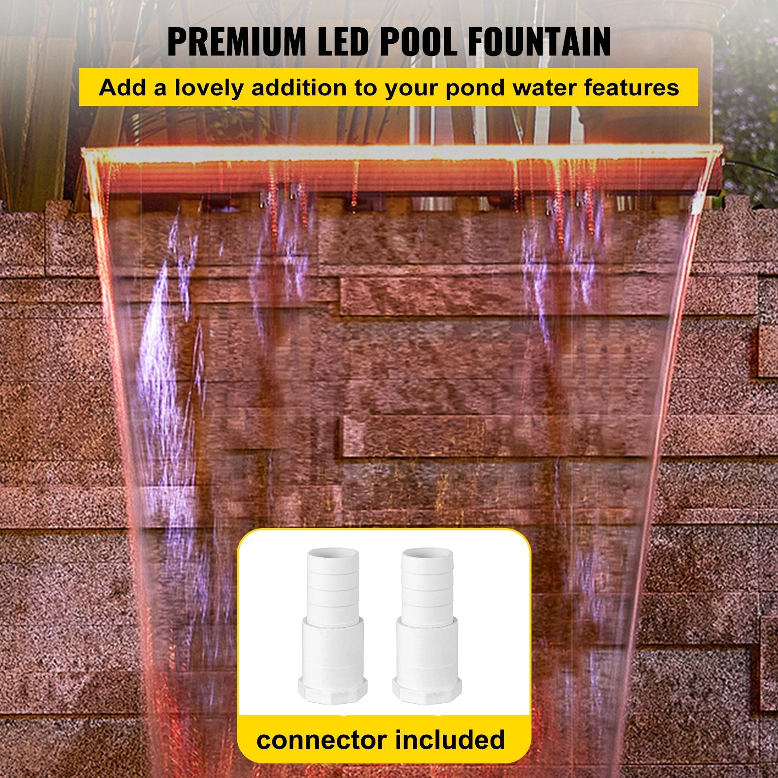 VEVOR Fountain Spillway 36.2x3.2x8.1 Inch, Pool Waterfall Fountain 17 Colors Led, Pool Water Fall Kit With Remote, Pool Spillway Solid Acrylic Pool Waterfall for Garden Pond, Swimming Pool, Square 