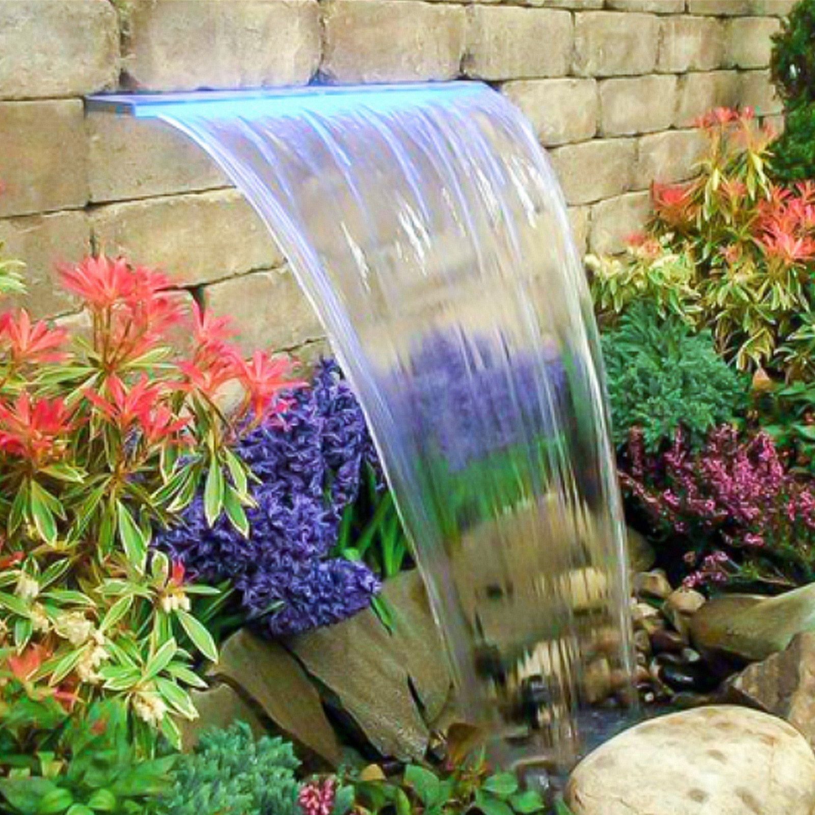 VEVOR Fountain Spillway 36.2x3.2x8.1 Inch, Pool Waterfall Fountain 17 Colors Led, Pool Water Fall Kit With Remote, Pool Spillway Solid Acrylic Pool Waterfall for Garden Pond, Swimming Pool, Square 