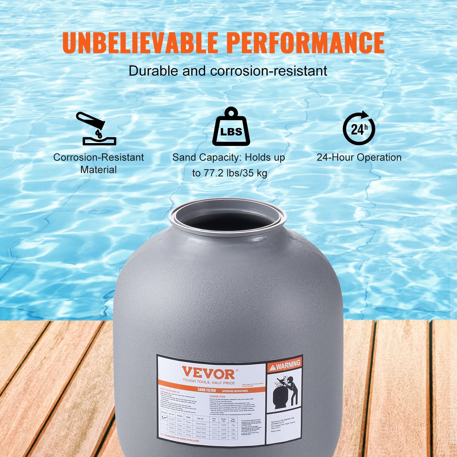 VEVOR Sand Filter, 16-inch, Up to 35 GPM Flow Rate, Above Inground Swimming Pool Sand Filter System with 7-Way Multi-Port Valve, Filter, Backwash, Rinse, Recirculate, Waste, Winter, Closed Functions 
