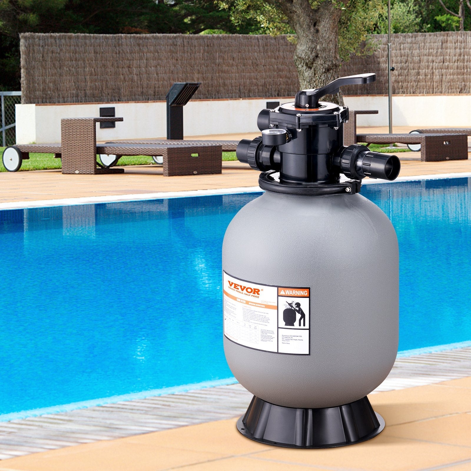 VEVOR Sand Filter, 16-inch, Up to 35 GPM Flow Rate, Above Inground Swimming Pool Sand Filter System with 7-Way Multi-Port Valve, Filter, Backwash, Rinse, Recirculate, Waste, Winter, Closed Functions 