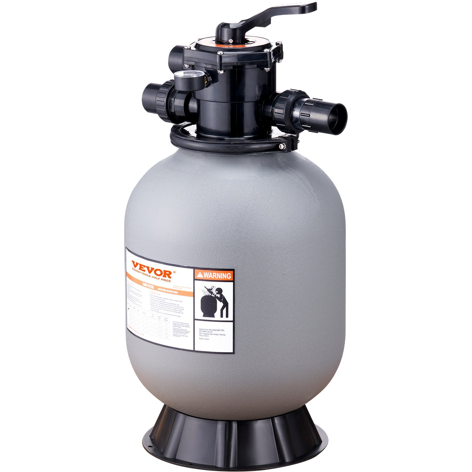 VEVOR Sand Filter, 16-inch, Up to 35 GPM Flow Rate, Above Inground Swimming Pool Sand Filter System with 7-Way Multi-Port Valve, Filter, Backwash, Rinse, Recirculate, Waste, Winter, Closed Functions 