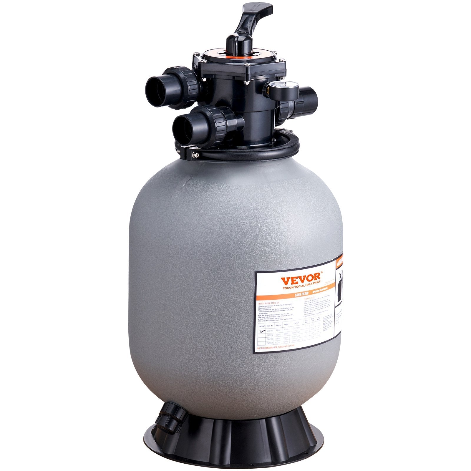 VEVOR Sand Filter, 16-inch, Up to 35 GPM Flow Rate, Above Inground Swimming Pool Sand Filter System with 7-Way Multi-Port Valve, Filter, Backwash, Rinse, Recirculate, Waste, Winter, Closed Functions 