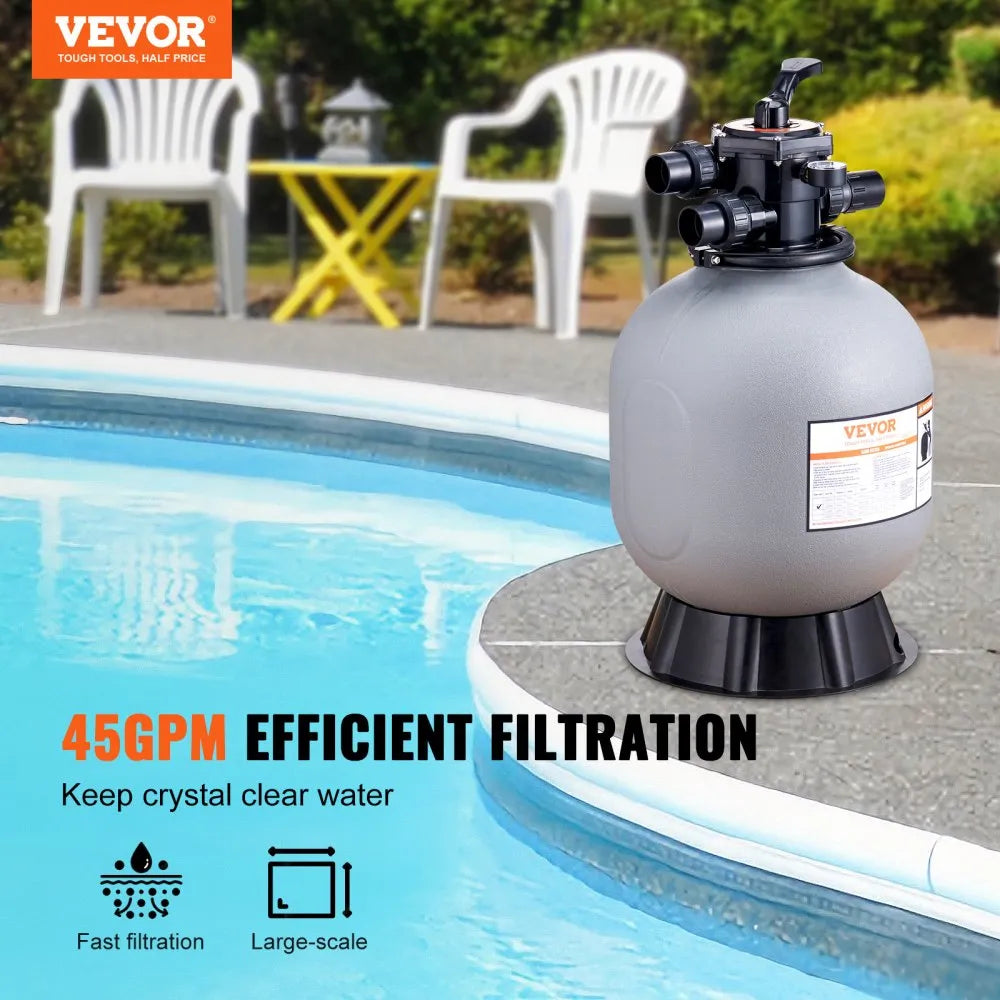 VEVOR Sand Filter 19" Above Inground Swimming Pool Sand Filter with 7-Way Valve