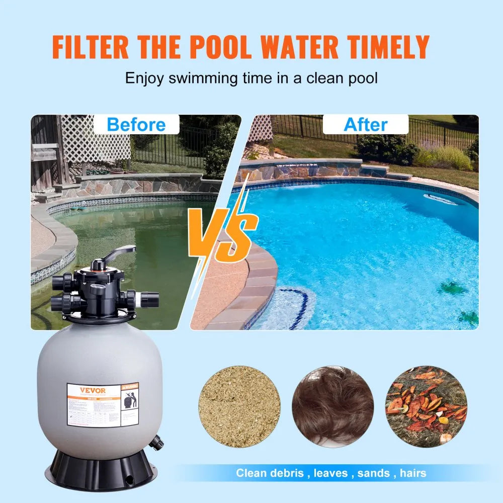 VEVOR Sand Filter 19" Above Inground Swimming Pool Sand Filter with 7-Way Valve