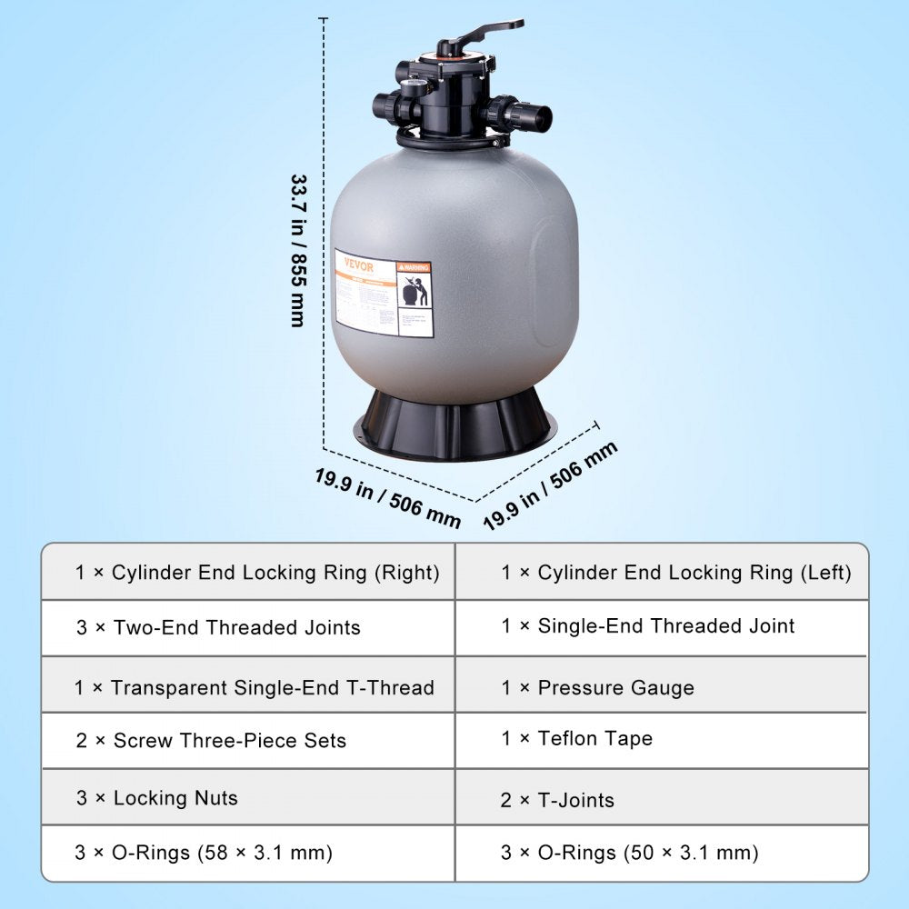 VEVOR Sand Filter 22" Above Inground Swimming Pool Sand Filter with 7-Way Valve 