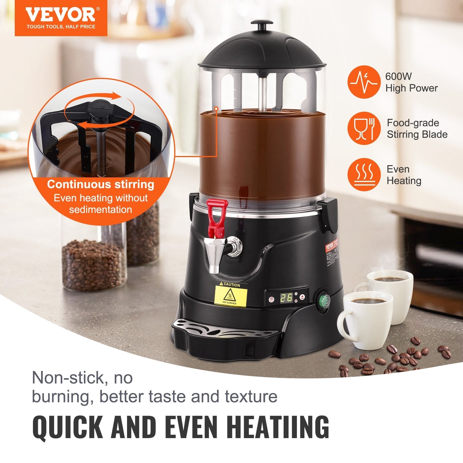 VEVOR Hot Chocolate Dispenser 2.6 Gal / 10 L Hot Chocolate Machine for Hot Drink 