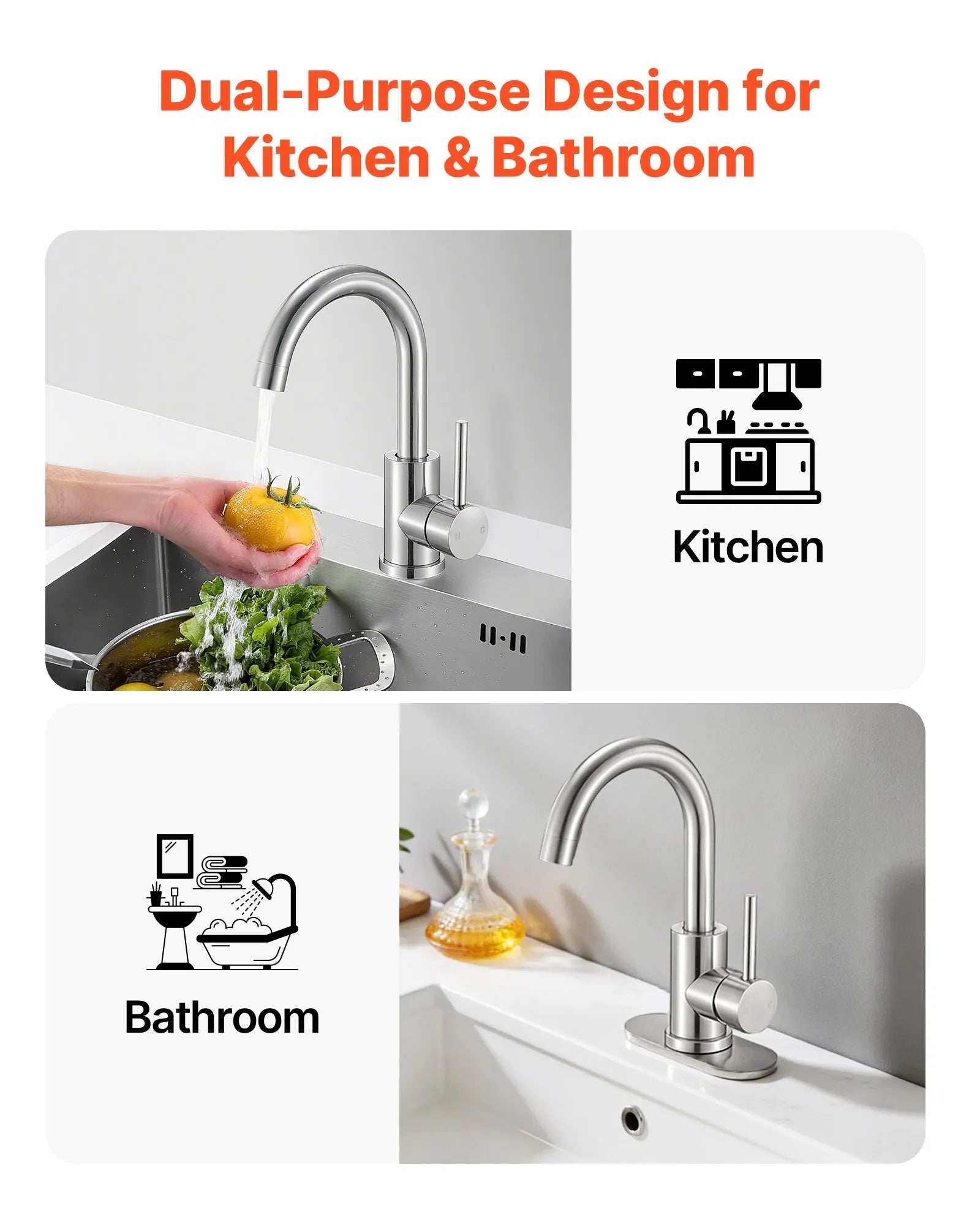 VEVOR Single Handle Sink Faucet, Kitchen Faucet Brushed Nickel Single Handle, Kitchen Water Faucets with Anti-Splash Aerator, Suitable for Bathroom, RV, Bar Sink, Public Restroom, High Arc Spout 