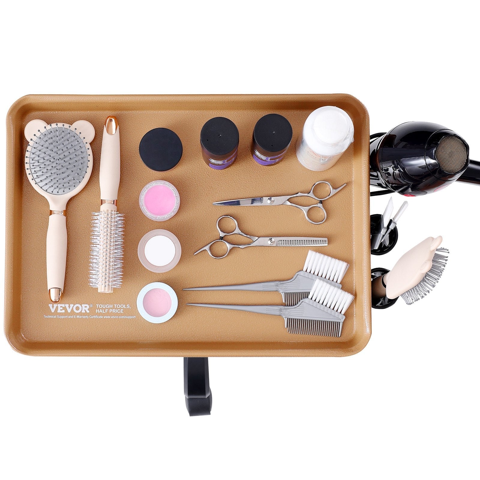 VEVOR Salon Tray Cart, 30"-43" Height Adjustable Rolling Salon Tray, Cold-rolled Plate Tattoo Tray with 5 Wheels (2 Lockable) for SPA Barber Clinic, Gold & Black 