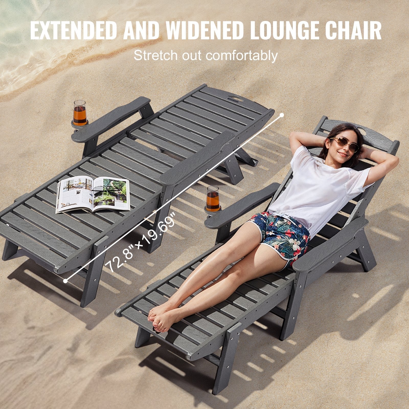 VEVOR Outdoor Chaise Lounge Chair Adjustable Patio Reclining Bench Lounger Gray 