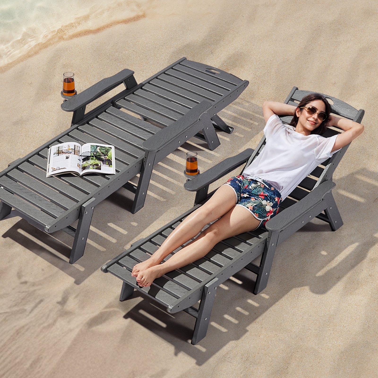 VEVOR Outdoor Chaise Lounge Chair Adjustable Patio Reclining Bench Lounger Gray 