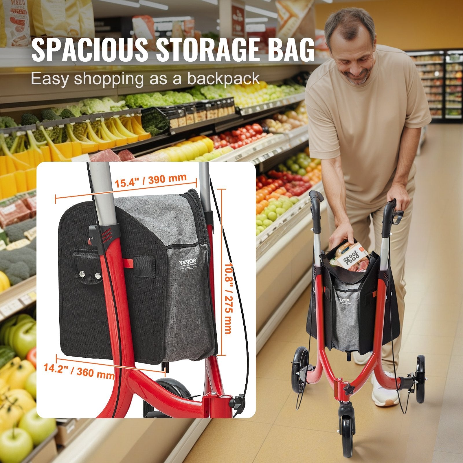 VEVOR 3 Wheels Rollator Walker for Seniors, Lightweight Aluminum Foldable Rolling Walker with Adjustable Handle, Outdoor Trio Mobility Walker with Large Wheels & Spacious Storage Bag, 260LBS Capacity 