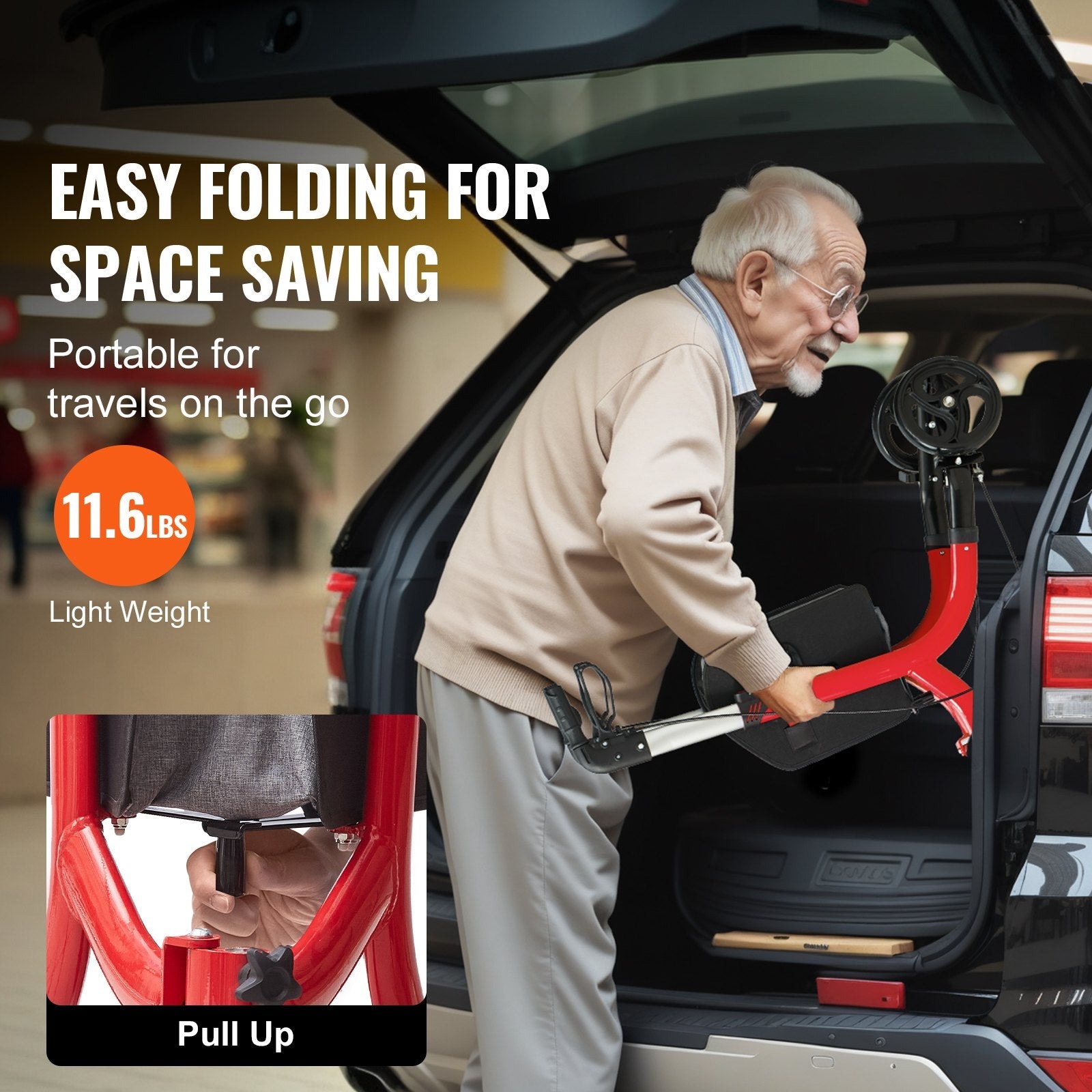 VEVOR 3 Wheels Rollator Walker for Seniors, Lightweight Aluminum Foldable Rolling Walker with Adjustable Handle, Outdoor Trio Mobility Walker with Large Wheels & Spacious Storage Bag, 260LBS Capacity 