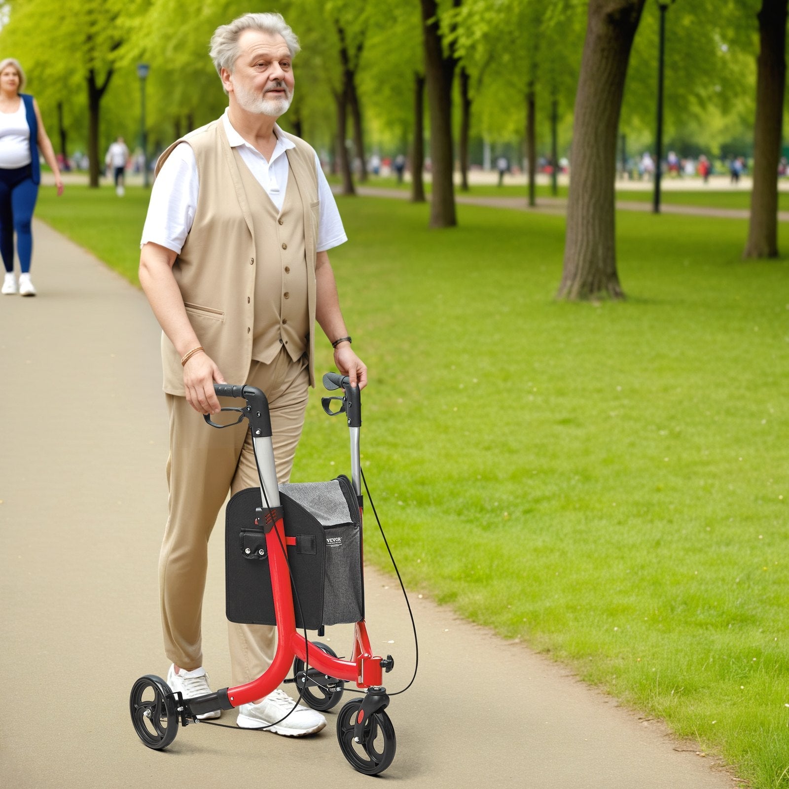 VEVOR 3 Wheels Rollator Walker for Seniors, Lightweight Aluminum Foldable Rolling Walker with Adjustable Handle, Outdoor Trio Mobility Walker with Large Wheels & Spacious Storage Bag, 260LBS Capacity 