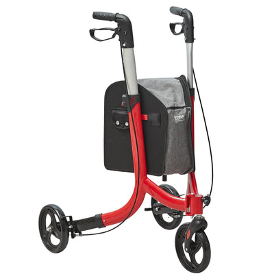 VEVOR 3 Wheels Rollator Walker for Seniors, Lightweight Aluminum Foldable Rolling Walker with Adjustable Handle, Outdoor Trio Mobility Walker with Large Wheels & Spacious Storage Bag, 260LBS Capacity 