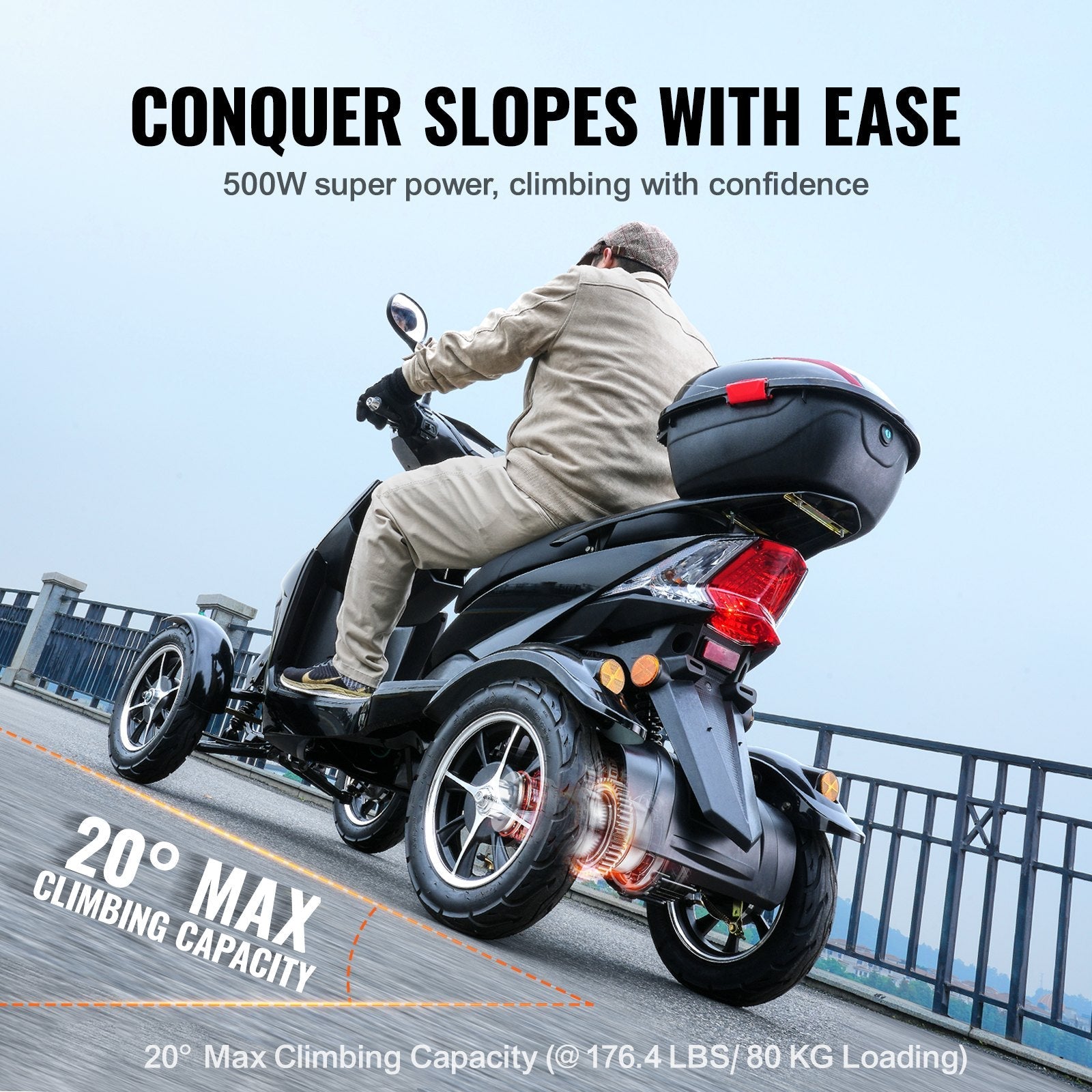 VEVOR Heavy Duty 4-Wheel Mobility Scooters 40 Miles 3-Speed 500W 450lbs Capacity 