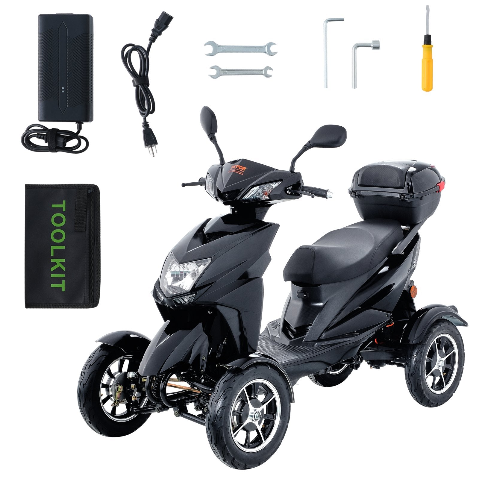 VEVOR Heavy Duty 4-Wheel Mobility Scooters 40 Miles 3-Speed 500W 450lbs Capacity 