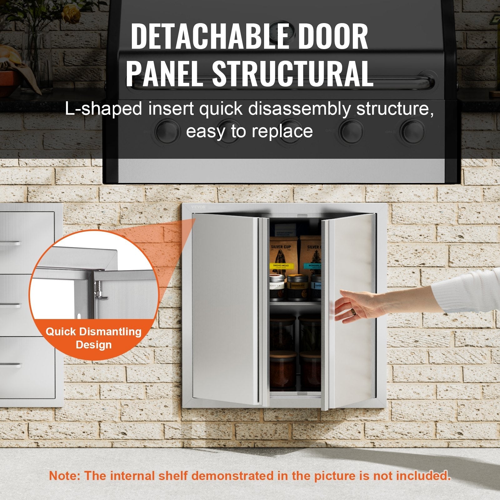 VEVOR BBQ Access Door, 24W x 24H Inch Double Outdoor Kitchen Door, Stainless Steel Flush Mount Door, Wall Vertical Door with Recessed Handles , for BBQ Island, Grilling Station, Outside Cabinet 