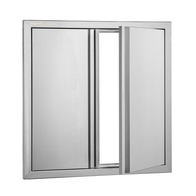 VEVOR BBQ Access Door, 24W x 24H Inch Double Outdoor Kitchen Door, Stainless Steel Flush Mount Door, Wall Vertical Door with Recessed Handles , for BBQ Island, Grilling Station, Outside Cabinet 