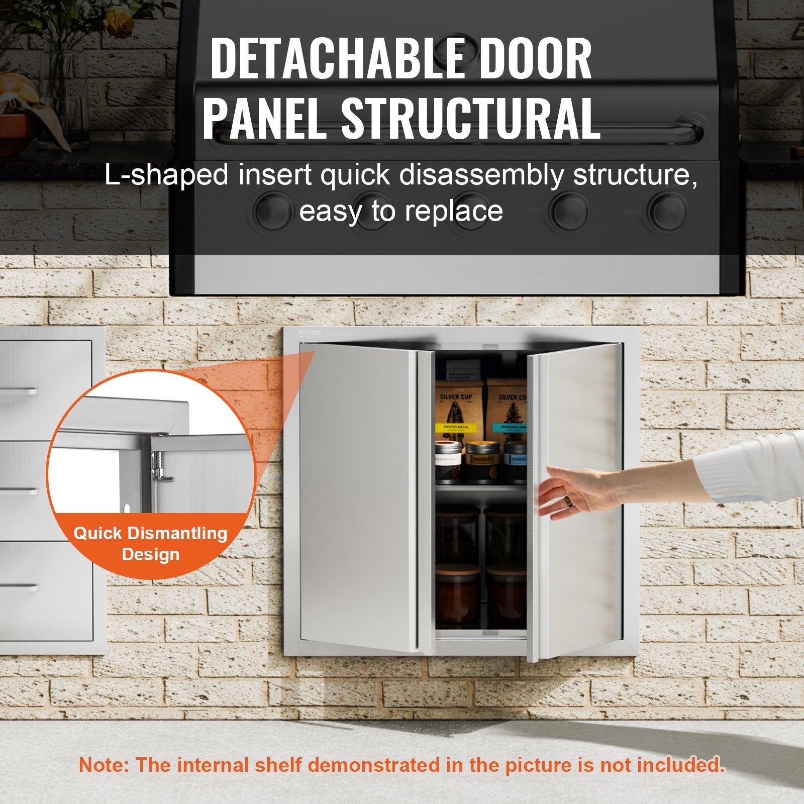 VEVOR BBQ Access Door, 26W x 24H Inch Double Outdoor Kitchen Door, Stainless Steel Flush Mount Door, Wall Vertical Door with Recessed Handles , for BBQ Island, Grilling Station, Outside Cabinet 