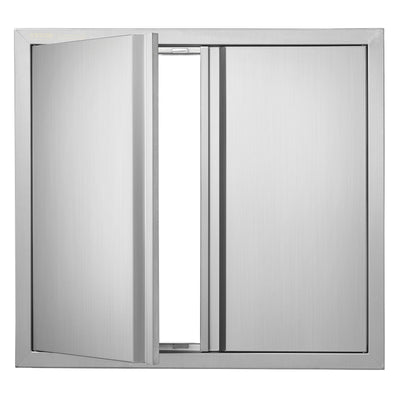 VEVOR BBQ Access Door, 26W x 24H Inch Double Outdoor Kitchen Door, Stainless Steel Flush Mount Door, Wall Vertical Door with Recessed Handles , for BBQ Island, Grilling Station, Outside Cabinet 