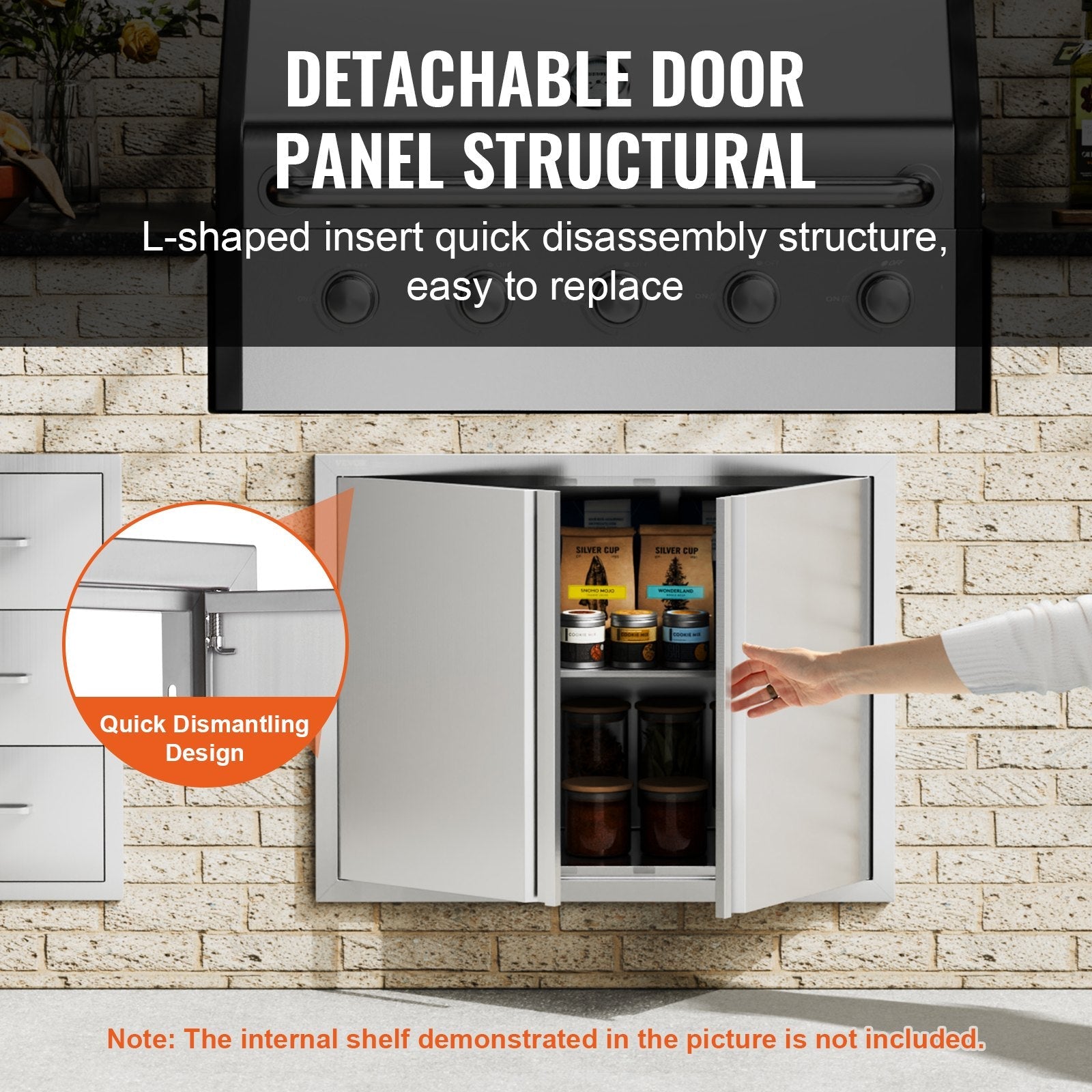 VEVOR BBQ Access Door, 31W x 24H Inch Double Outdoor Kitchen Door, Stainless Steel Flush Mount Door, Wall Vertical Door with Recessed Handles , for BBQ Island, Grilling Station, Outside Cabinet 