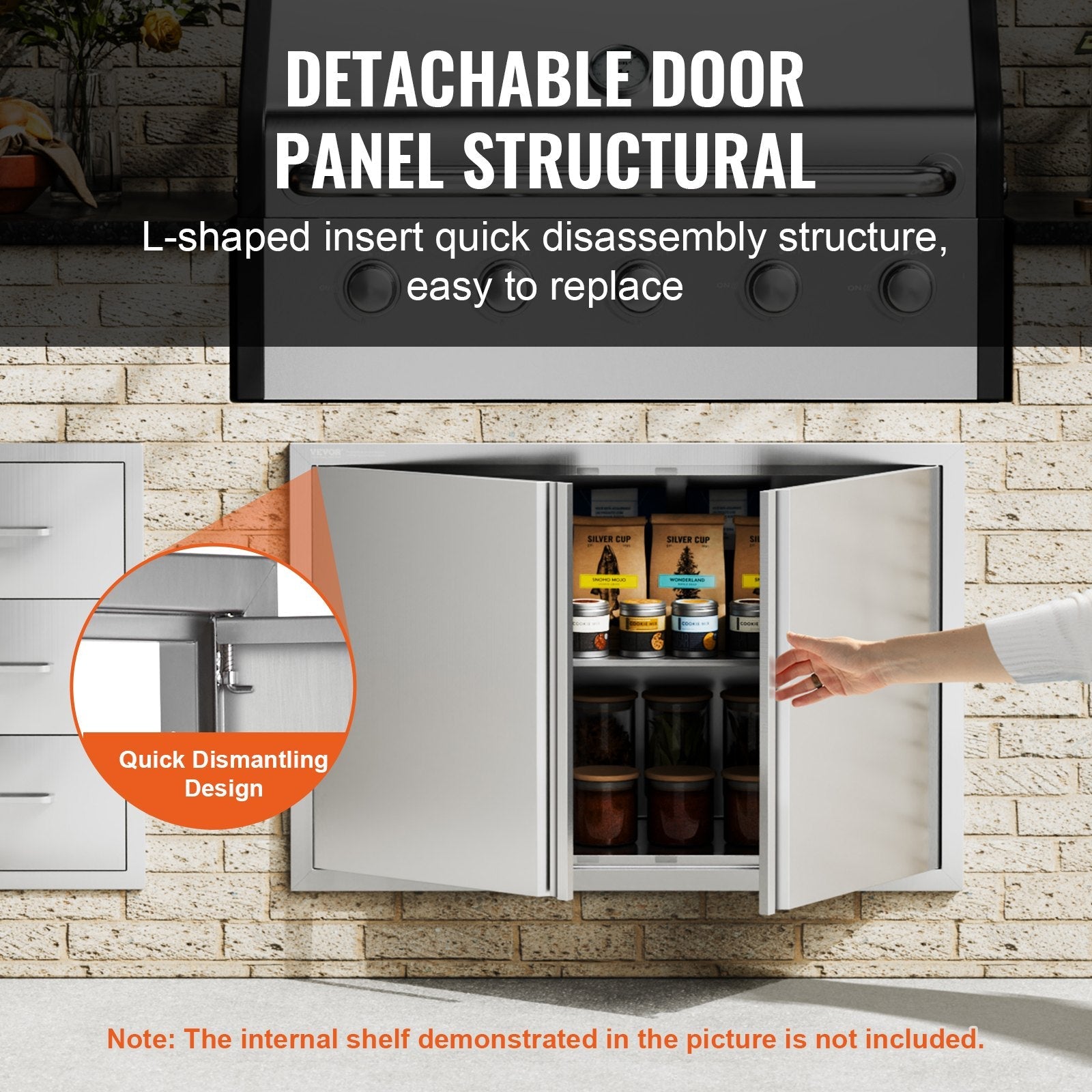 VEVOR BBQ Access Door, 36W x 24H Inch Double Outdoor Kitchen Door, Stainless Steel Flush Mount Door, Wall Vertical Door with Recessed Handles , for BBQ Island, Grilling Station, Outside Cabinet 