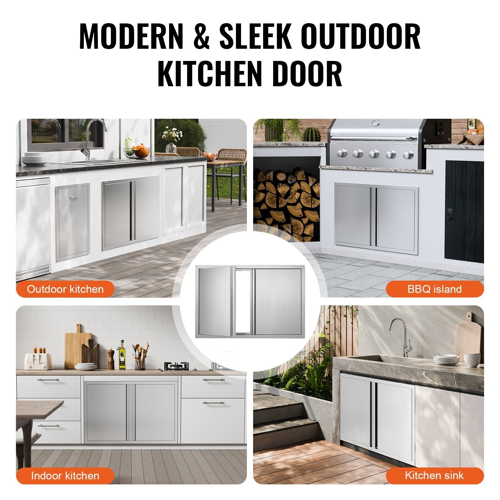 VEVOR BBQ Access Door, 36W x 24H Inch Double Outdoor Kitchen Door, Stainless Steel Flush Mount Door, Wall Vertical Door with Recessed Handles , for BBQ Island, Grilling Station, Outside Cabinet 